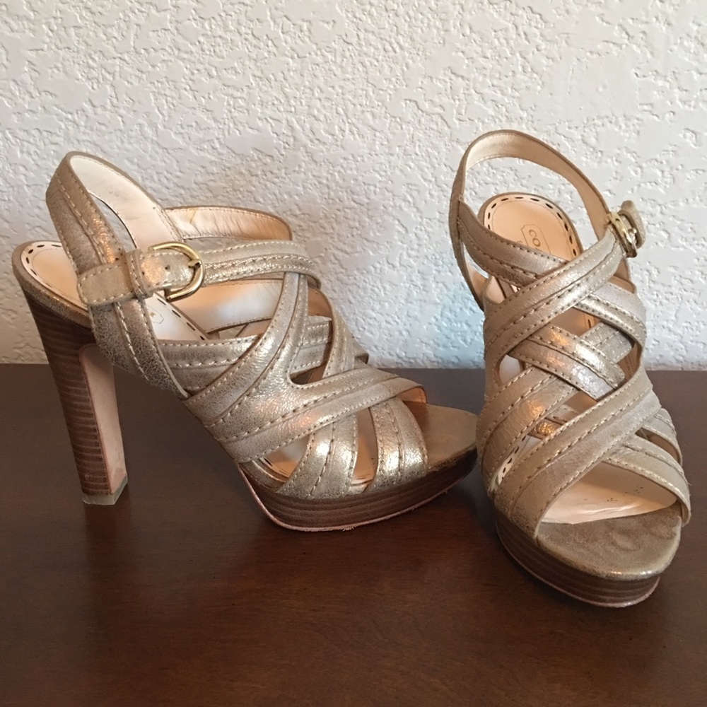 Coach gold leather strappy sandles.